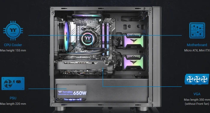 Thermaltake V150 TG ARGB Breeze, schwarz, Glasfenster