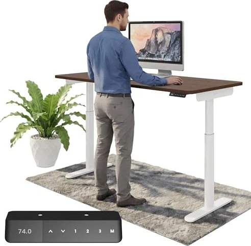 Ergotopia Desktopia One elektrisch höhenverstellbarer Sitz-Steh-Schreibtisch 138x65cm Nussbaum/weiß