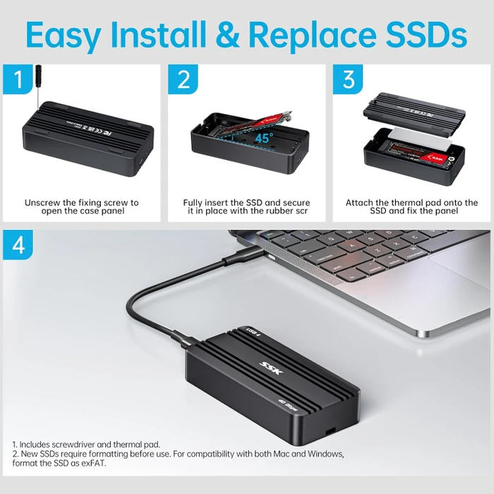 SSK HE-C401 Externes Gehäuse für M.2 NVMe SSD, USB4