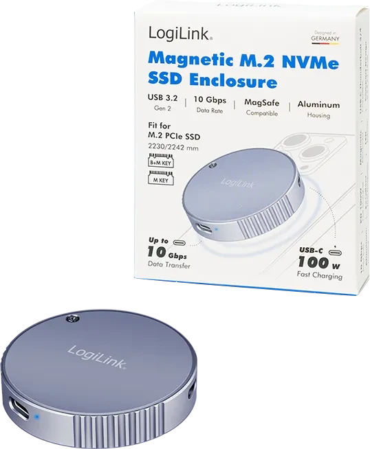 LogiLink Magnetic M.2 NVMe SSD Enclosure, USB-C 3.1