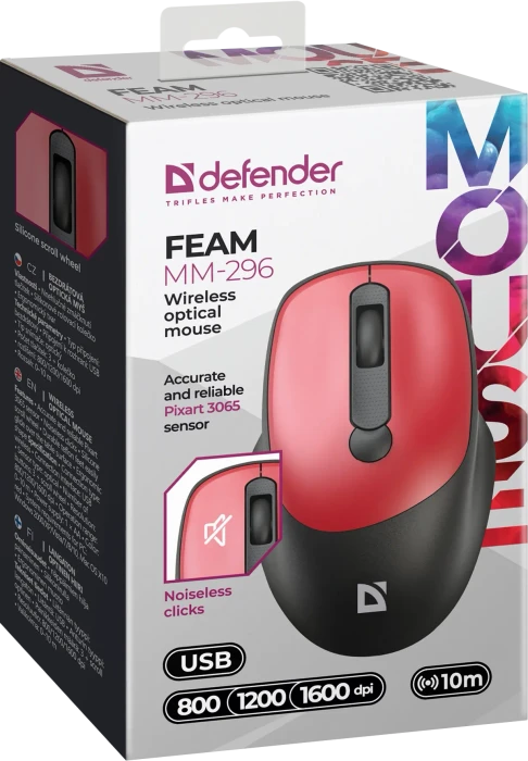 Defender Feam MM-296 Wireless Optical Mouse rot, USB