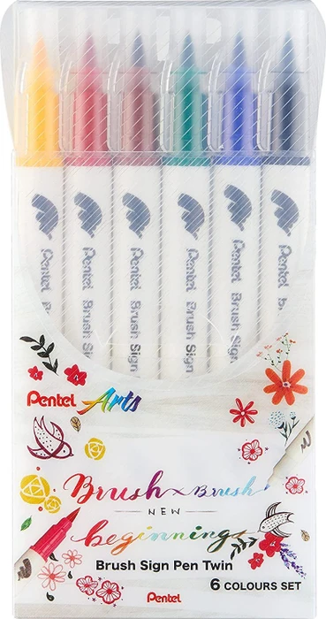 Pentel Brush Sign Pen Twin SESW30C sortiert, 6er-Set