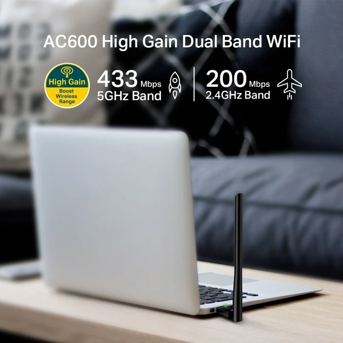 TP-Link AC600 High Gain DualBand 5dBi schwarz, 2.4GHz/5GHz WLAN, USB-A 2.0 [Stecker]