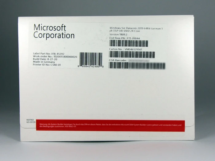 Microsoft Windows Server 2019 Datacenter 64Bit, 24 Cores, OEM/DSP/SB (deutsch) (PC)