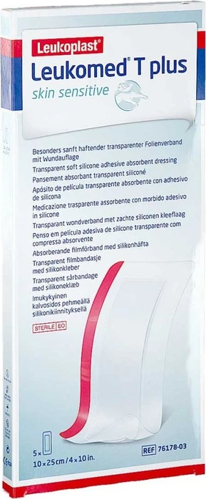 BSN medical Leukomed T Plus skin sensitive Pflaster steril transparent, 10 x 25cm, 5 Stück