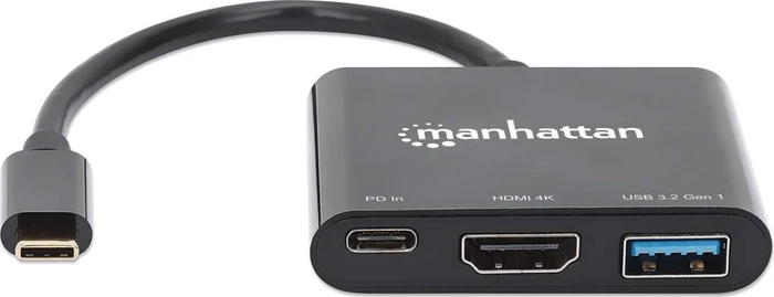Manhattan USB-C to HDMI 3-in-1 Docking Converter with Power Delivery, USB-C 3.0 [Stecker]