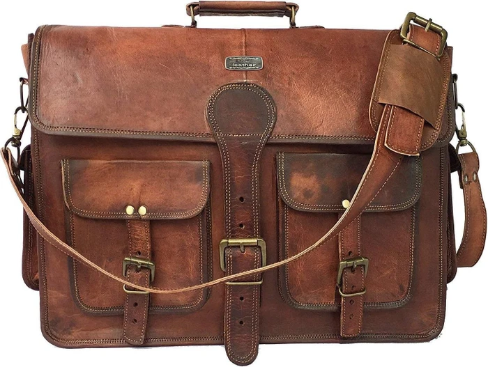 Cuero 18" Vintage Leder Umhängetasche Dark Brown, braun