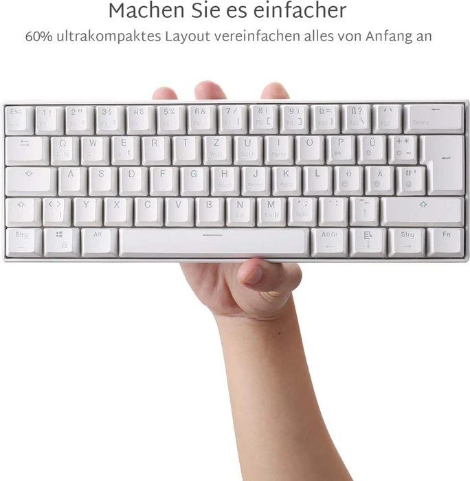RK Royal Kludge RK61 60% Wireless, weiß, LEDs blau, Kailh BROWN, USB/Bluetooth, DE