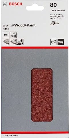 Bosch Professional C430 Expert for Wood and Paint Schleifblatt K80, 115x230mm, 10 Stück
