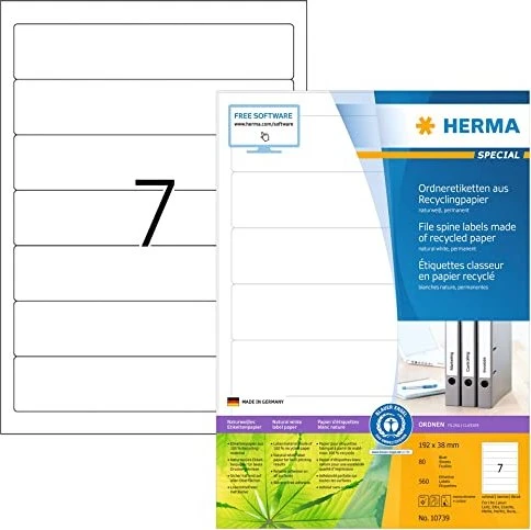 Herma Etiketten Recycling, 192x38mm, weiß, 80 Blatt (560 Etiketten)