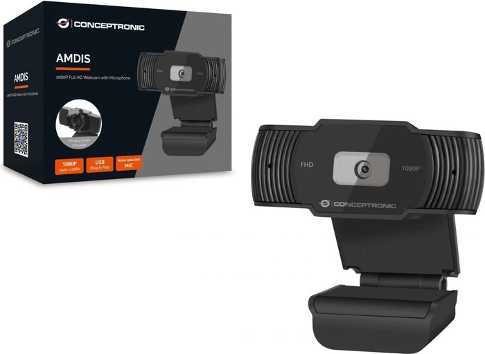 Conceptronic Amdis 1080P Full HD Webcam mit Mikrofon V2 schwarz