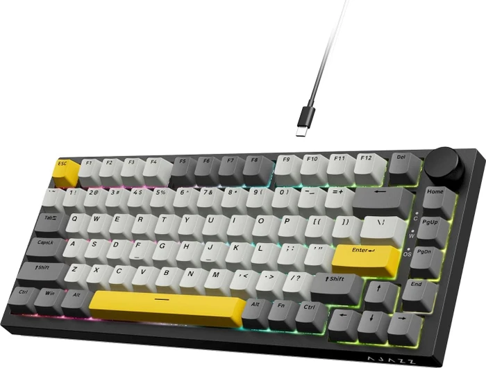 Ajazz AK820, Grey, LEDs RGB, hot-swap, Ajazz Moon, USB, US
