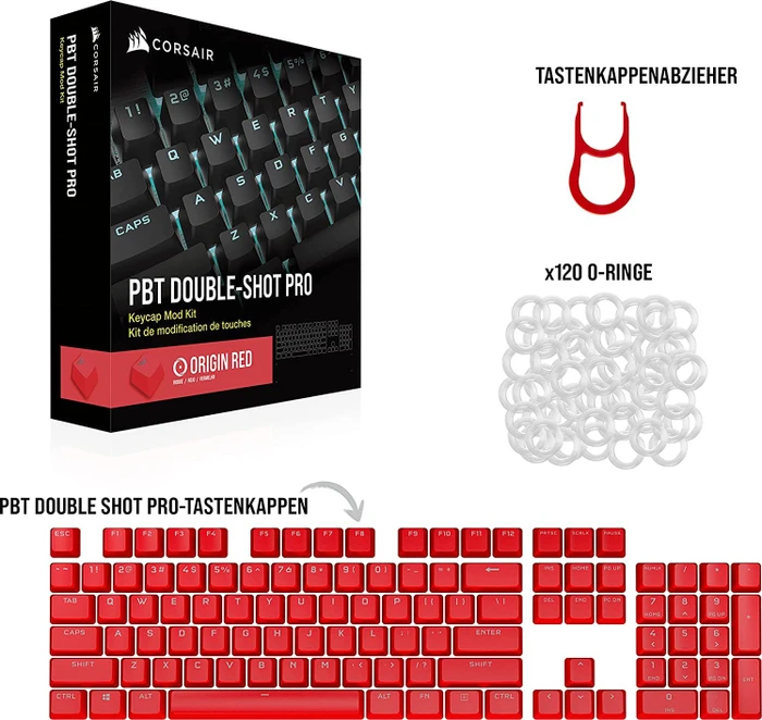 Corsair Pro Keycap Mod Kit, Kunststoff (PBT) Double-Shot, rot, 105 Tasten, ISO-DE