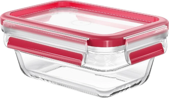 Emsa Clip&Close Glas rechteckig Aufbewahrungsbehälter 450ml rot