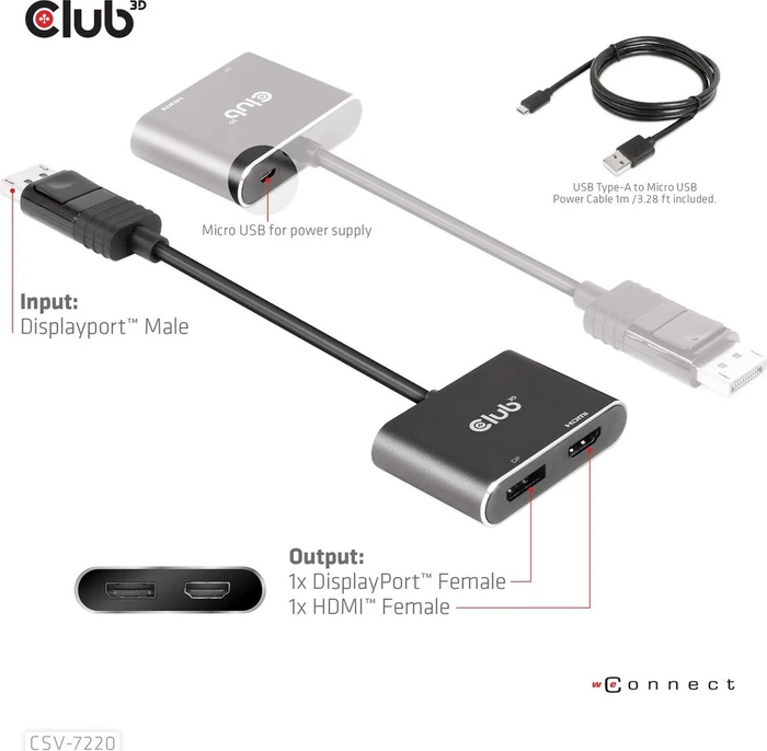 Club 3D DisplayPort 1.4 [Stecker} auf 1x DisplayPort [Buchse] und 1x HDMI [Buchse]