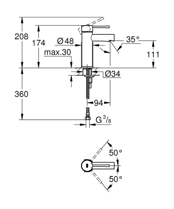 Grohe Essence Einhand-Waschbeckenarmatur 1/2" S-Size chrom