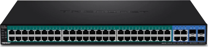 TRENDnet TPE Rackmount Gigabit Smart Switch, 48x RJ-45, 4x RJ-45/SFP, 740W PoE+