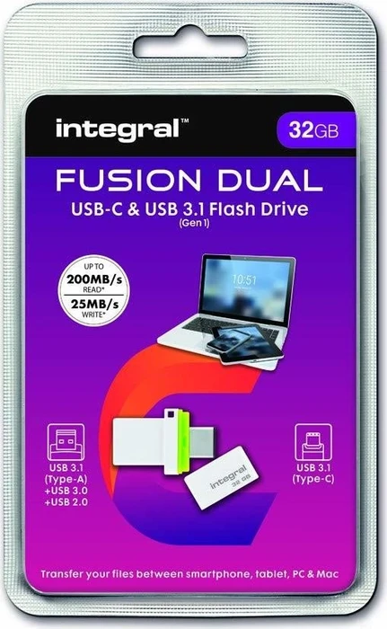 Integral Fusion Dual 32GB, USB-A + USB-C, USB 3.2 Gen 1×1