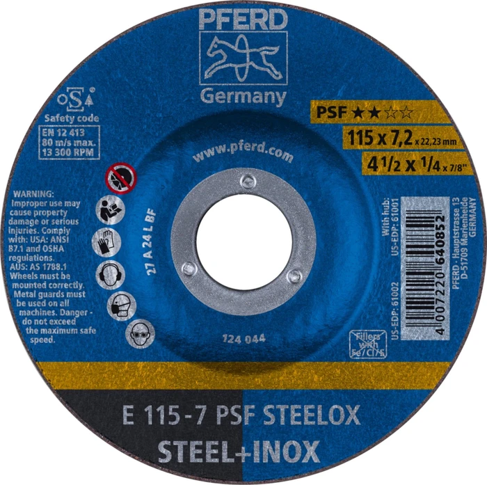 Pferd E 115-7 PSF STEELOX Schleifscheibe, 115x7.2x22.23mm, 10 Stück