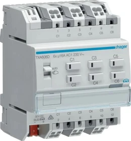Hager KNX Schalt-/Jalousieaktor 6/3-fach, 16A, 4TE REG, Schaltaktor (TXA606D)