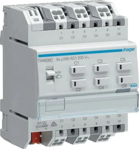 Hager KNX Schalt-/Jalousieaktor 6/3-fach, 16A, 4TE REG, Schaltaktor