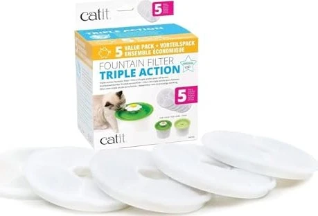 Catit dreifach wirkender Ersatzfilter für Trinkbrunnen mit Blume , 5er-Pack, 3l