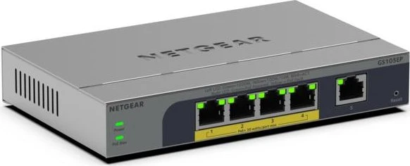 Netgear GS100 Desktop Gigabit Smart Switch, 5x RJ-45, 63W PoE+