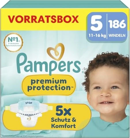 Pampers Premium Protection Gr.5 Einwegwindel, 11-16kg, 186 Stück