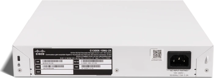 Cisco Catalyst 1300X Rackmount 5G Managed Switch, 10x RJ-45, 2x SFP28, 385W PoE++
