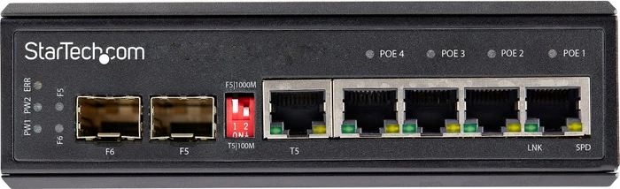 StarTech IES Industrial Railmount Gigabit Switch, 4x RJ-45, 1x RJ-45/SFP, 120W PoE+