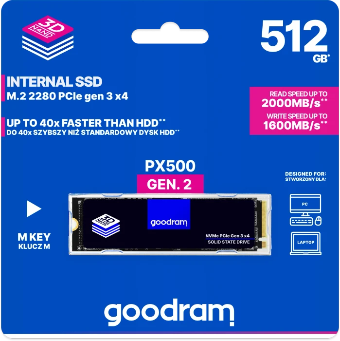goodram PX500 GEN.2 512GB, M.2 2280 / M-Key / PCIe 3.0 x4, Kühlkörper