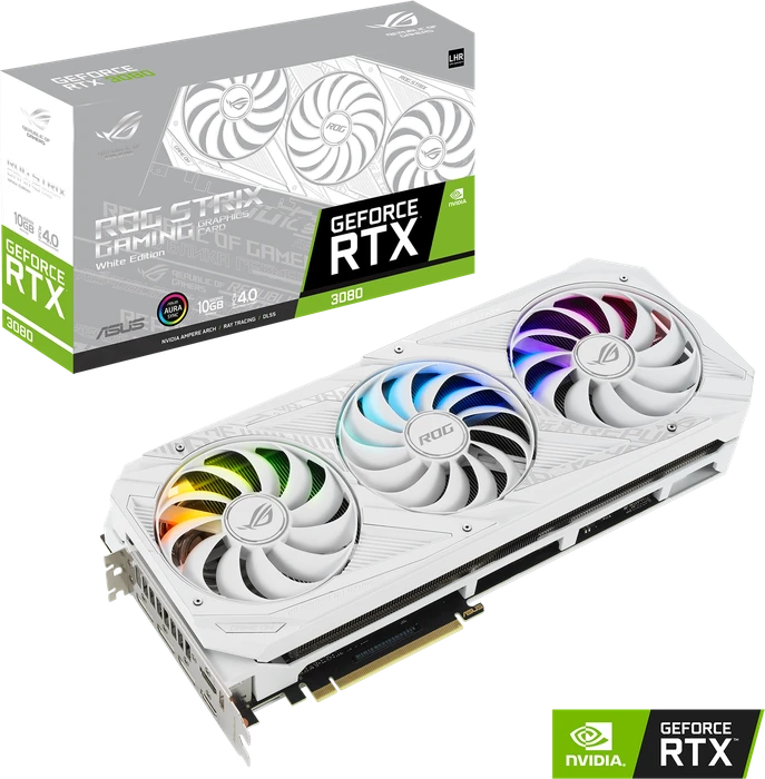 ASUS ROG Strix GeForce RTX 3080 V2 White (LHR), ROG-STRIX-RTX3080-10G-WHITE-V2, 10GB GDDR6X, 2x HDMI, 3x DP