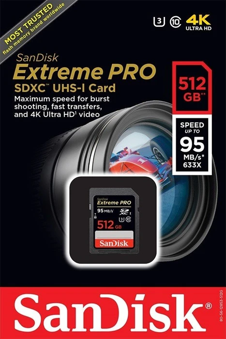 SanDisk Extreme PRO R95/W90 512GB, UHS-I U3, Class 10