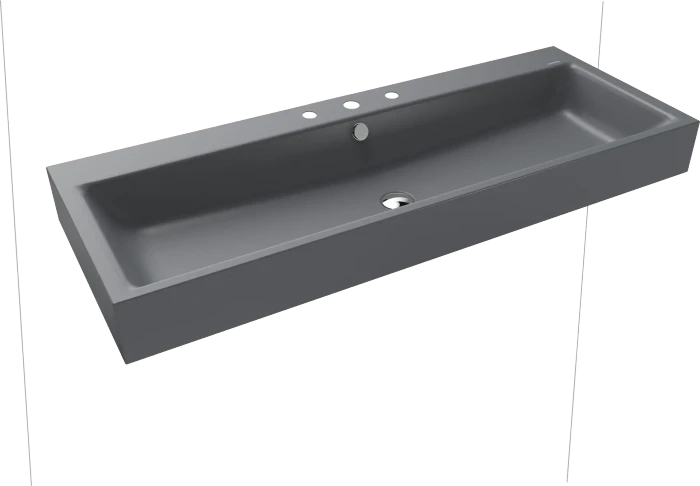 Kaldewei Puro Wand-Doppelwaschtisch 120x46cm mit Überlauf, 1x3 Hahnlochbohrung, Perl-Effekt, cool grey 70