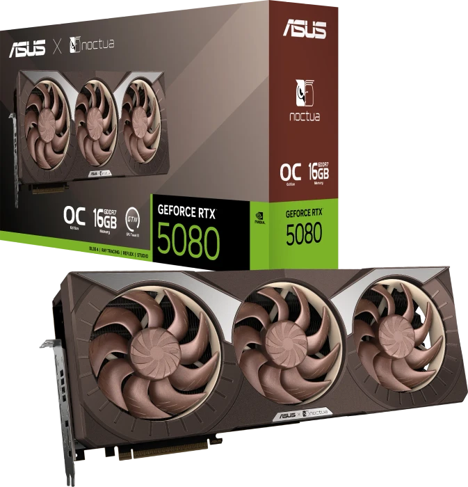 ASUS GeForce RTX 5080 Noctua OC Edition, RTX5080-O16G-NOCTUA, 16GB GDDR7, 2x HDMI, 3x DP
