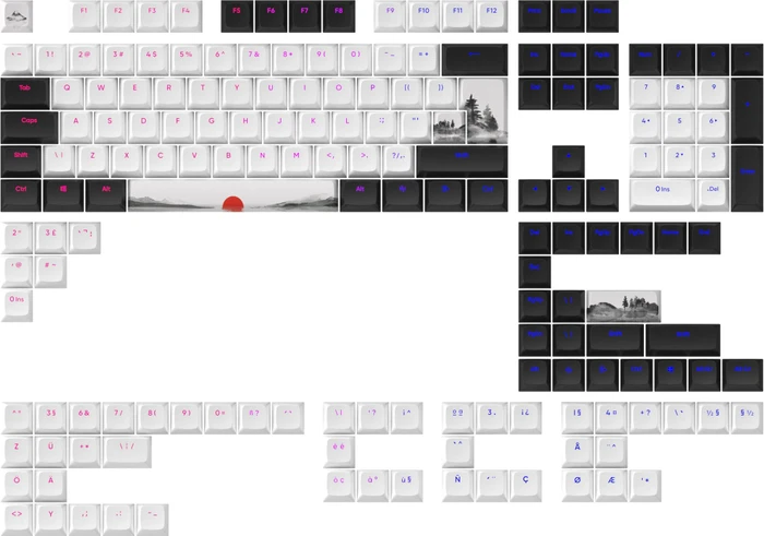 Dark Project Fuji Multilingual Keycaps, Kunststoff (PBT) Double-Shot, CSA-Profil, weiß/schwarz, 177 Tasten, ANSI & ISO