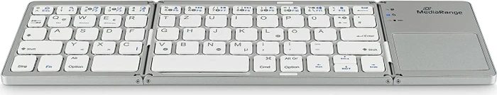 MediaRange kompakte Funk-Tastatur mit 63 Tasten und Touchpad, silber, Bluetooth, DE