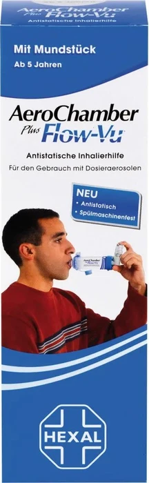Hexal AeroChamber Flow-Vu mit Mundstück blau
