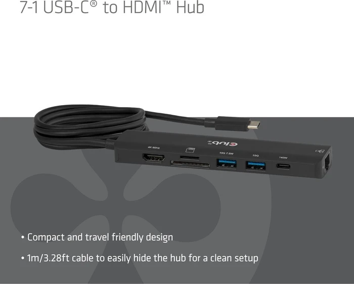 Club 3D 7-in-1 USB Typ-C Hub 140W, USB-C 3.1 [Stecker]