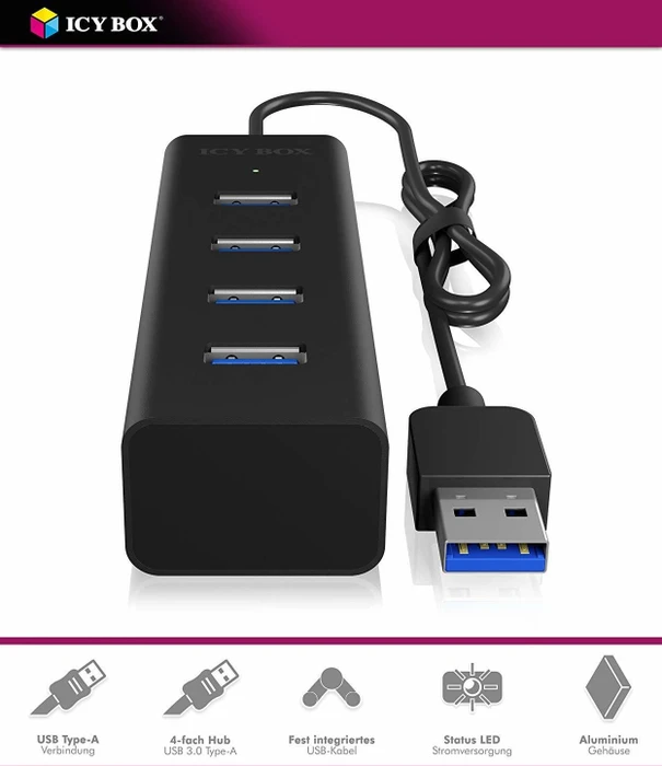 RaidSonic Icy Box IB-HUB1409-U3 USB-Hub, 4x USB-A 3.0, USB-A 3.0 [Stecker]