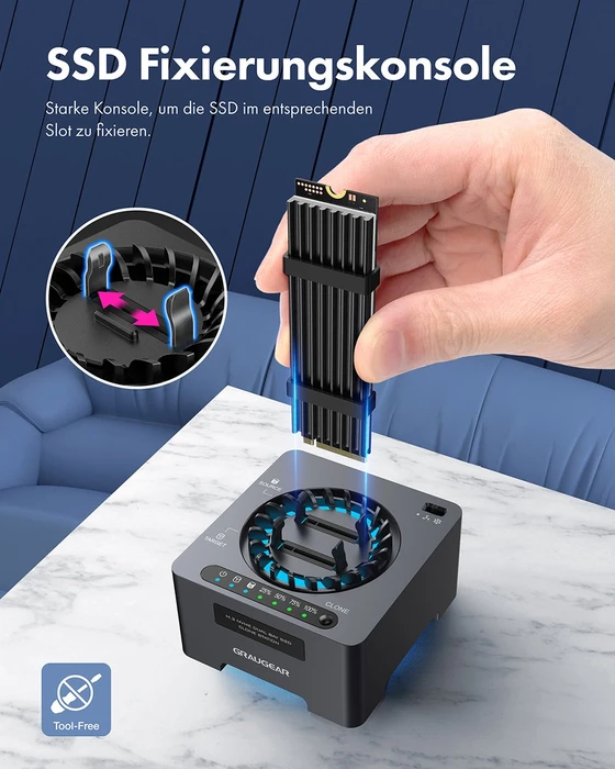 Graugear G-M2DK-CL-20G, M.2 NVMe Dockingstation mit Klon-Funktion, USB-C 3.2