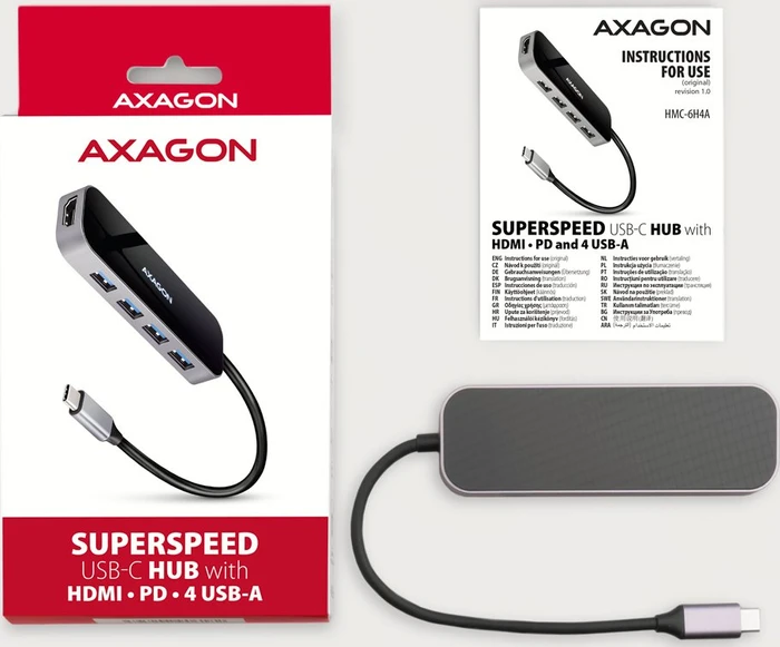 Axagon 6in1 USB-C Combo Hub, USB-C 3.0 [Stecker]