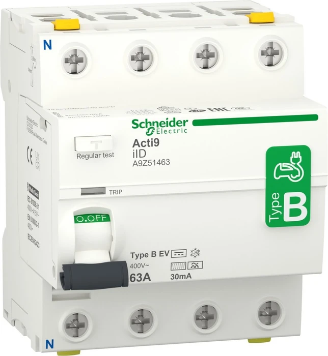 Schneider Electric Fehlerstrom-Schutzschalter Elektroladestation iID 4P 63A Typ B-EV 30mA