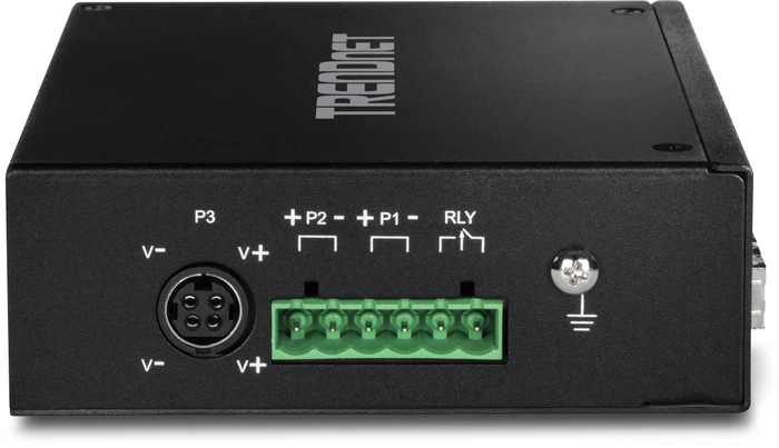 TRENDnet TI Hardened Industrial Railmount Gigabit Switch, 4x RJ-45, 1x SFP, 1x RJ-45/SFP, 120W PoE+