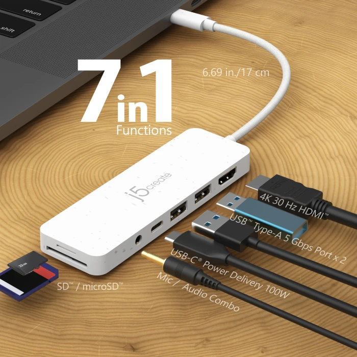 j5create Eco-Friendly 7-in1 USB-C Multi-Port Hub with Power Delivery rosa, USB-C 3.0 [Stecker]