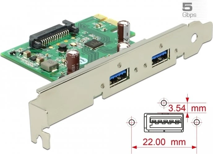 DeLOCK 2x USB-A 3.0, PCIe 2.0 x1