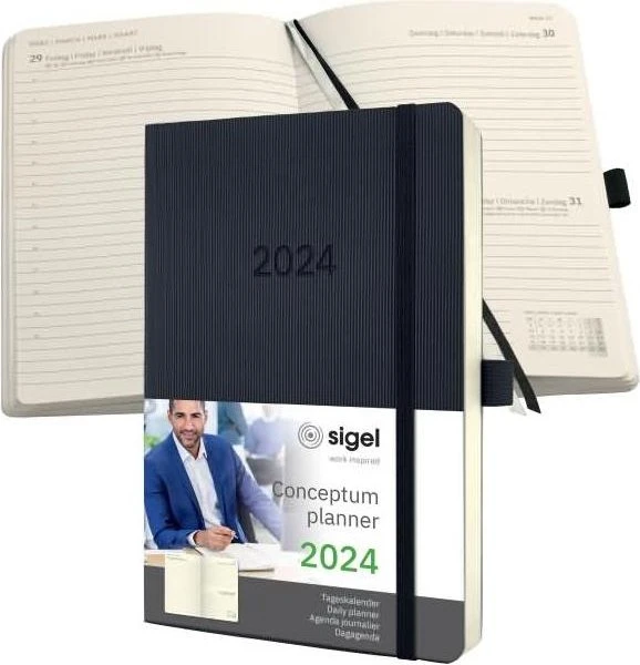 Sigel Conceptum Tageskalender 2024, A5, Softcover, schwarz, 200 Blatt (C2420)