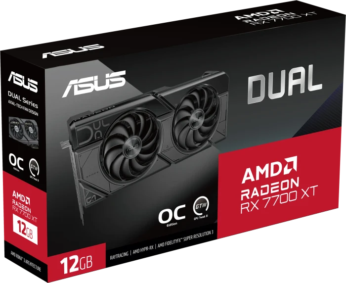 ASUS Dual Radeon RX 7700 XT OC, DUAL-RX7700XT-O12G, 12GB GDDR6, HDMI, 3x DP