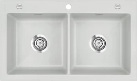 systemceram Mera Twin F Einbau Doppelspüle mit Ablauffernbedienung alu