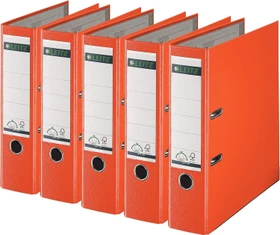 Leitz Qualitäts Ordner 2-Ring 180° Plastik, 80mm, A4, orange, 5er-Pack